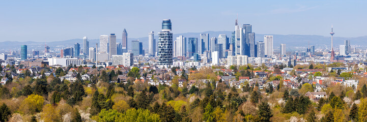 Frankfurt skyline skyscrapers panorama with banks from above in Frankfurt, Germany