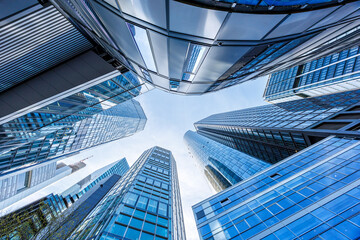Frankfurt skyline skyscrapers with banks modern work office buildings in Frankfurt, Germany