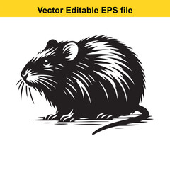 A black and white vector illustration of a rodent, possibly a vole or muskrat, sitting
