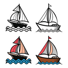 Sailboat Set on Waves – Nautical Vector Collection