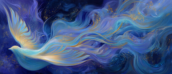 violet & blue artistic dove; abstract aesthetic with dove, symbol of god, holy spirit, pentecost