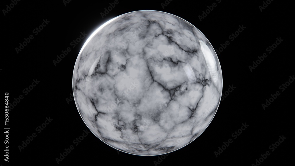 Aufkleber 3d image render horizontal white marble sphere bubble dark background texture design pattern glossy 