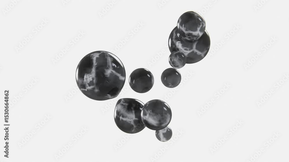 Aufkleber 3d horizontal loop animation black marble sphere bubbles white background texture smooth dynamic mod