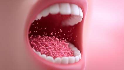 White Koplik spots inside the mouth, a distinctive sign of the measles viral infection.