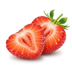 Two halves of a fresh strawberry isolated on white background