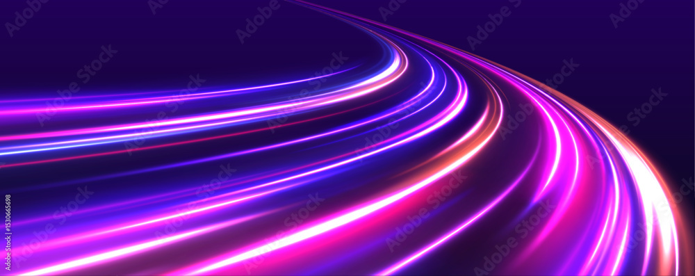 Poster This graphic showcases the flow of high-speed data traffic, illuminated by neon light and dynamic light traces. The design reflects the concept of big data traffic streams.