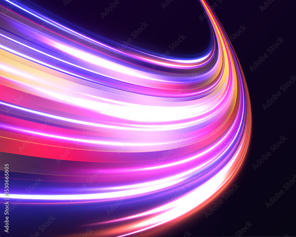 Poster neon color glowing lines background, high-speed light. modern abstract high-speed light motion effec