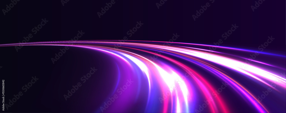 Aufkleber This graphic showcases the flow of high-speed data traffic, illuminated by neon light and dynamic light traces. The design reflects the concept of big data traffic streams.