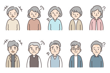 さまざまなシニアの表情イラストセット