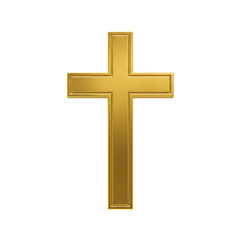 Golden cross isolated on transparent background