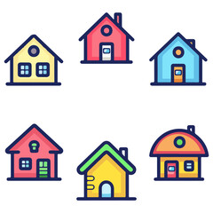 Colorful House Icons Set Collection. Home Illustration.