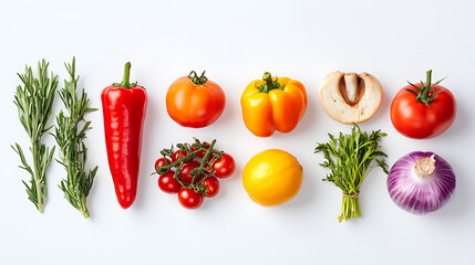 vegetables and spices on white background 