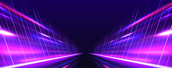 Abstract neon color glowing lines background. Vector futuristic empty neon background. High tech lines, studio product, future cyberspace concept.	