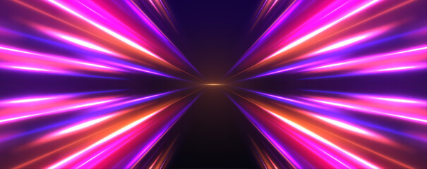 Abstract neon color glowing lines background. Vector futuristic empty neon background. High tech lines, studio product, future cyberspace concept.	