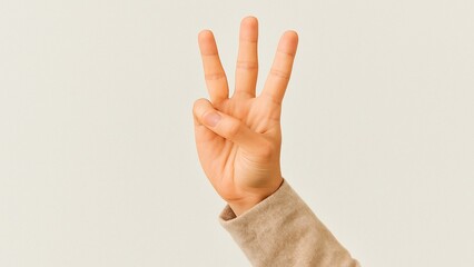 Hand showing number three with fingers in casual clothing