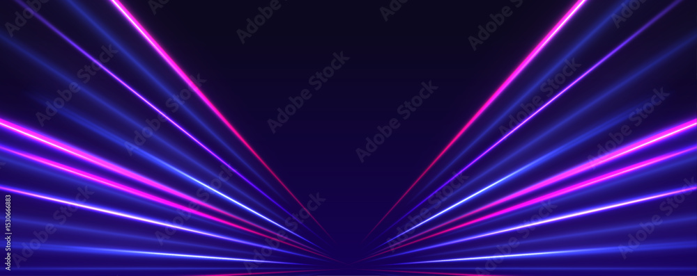 Aufkleber Sci-fi light trails streak across a dark background in motion. Colored rays simulate speed and futuristic energy. A powerful visual of high-tech travel.
