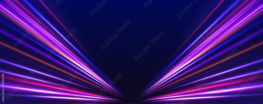 Aufkleber Sci-fi light trails streak across a dark background in motion. Colored rays simulate speed and futuristic energy. A powerful visual of high-tech travel.