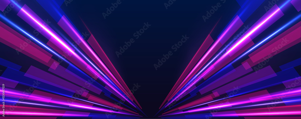 Aufkleber Sci-fi light trails streak across a dark background in motion. Colored rays simulate speed and futuristic energy. A powerful visual of high-tech travel.