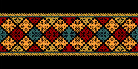 Beautiful Ethnic abstract ikat art. Seamless pattern in tribal, folk embroidery, and Mexican style. Aztec geometric art ornament print. Design for carpet, wallpaper, clothing, wrapping,fabric,cover,