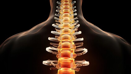 Icon of spinal cord injury in the back, showing the paralysis and loss of function caused by spinal damage.