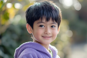 Close-up portrait of a smiling young boy.