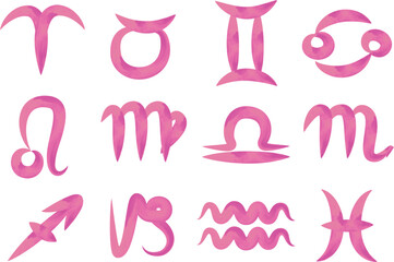 pink colorful paint brush hand drawn zodiac signs