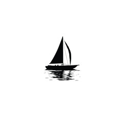a sailboat drifting on a calm ocean silhouette on white background