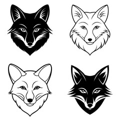 Elegant Fox Head Illustrations Black and White Vector Designs for Logos and Branding