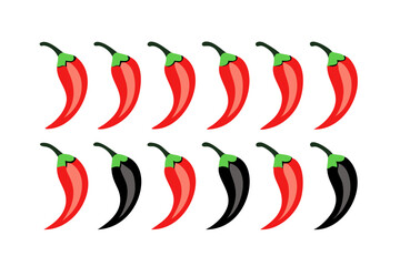 Spicy Chili Pepper Vector Icon Set - Red, Black, and Silhouette for Food & Culinary Branding