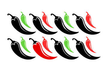 Spicy Chili Pepper Vector Icon Set - Red, Black, and Silhouette for Food & Culinary Branding
