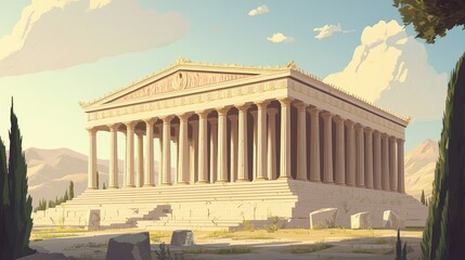 Fototapeta premium Ancient Greek Temple in a Sunny Landscape