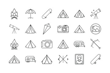 Collection of camping and outdoor activity icons