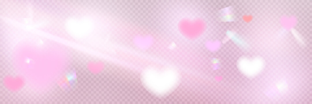 Soft heart shaped light effect with pink flares, glow, and subtle shine. Romantic overlay for Valentine’s Day, love designs, or wedding projects.
