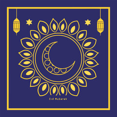 Elegant eid mubarak design featuring a crescent moon and ornate floral frame