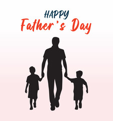Happy Father's Day with dad and children silhouette poster design