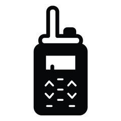 Walkie talkie radio with antenna solid icon, city museum concept. Vector graphics. Guard voice receiver device, security sign on white background, style mobile or design.
