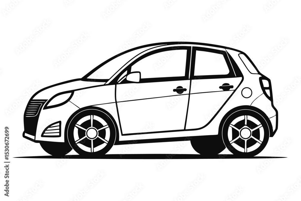 Poster abstract small car continuous line art drawing isolated on transparent background