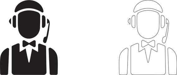 Man in special uniform with microphone and headphones. Vector silhouette.