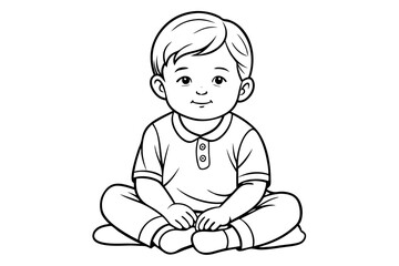 Continuous line art drawing of a baby boy sitting isolated on transparent background