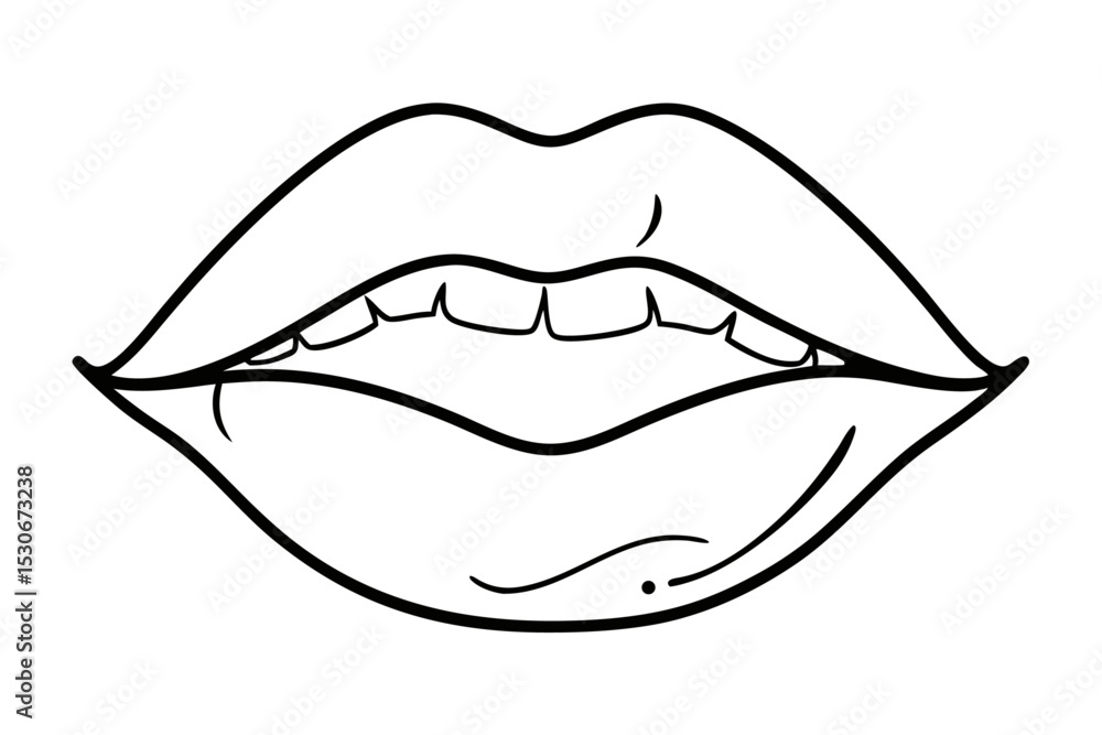 Poster continuous line art lip design isolated on transparent background