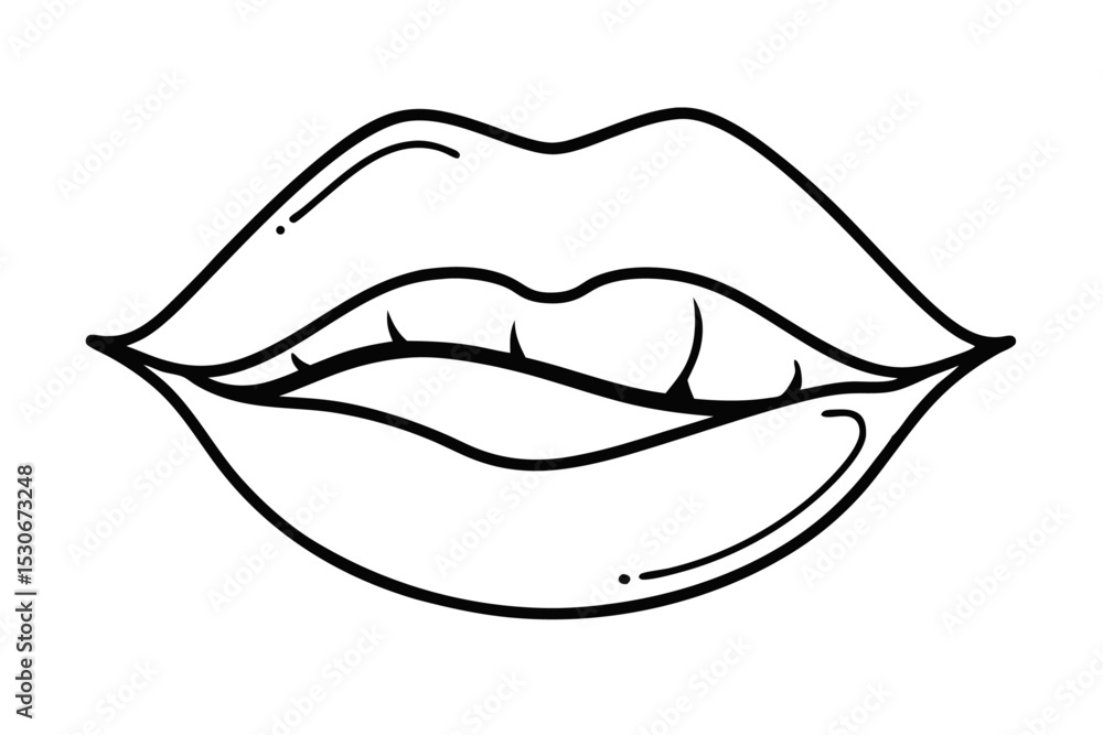 Poster continuous line art lip design isolated on transparent background
