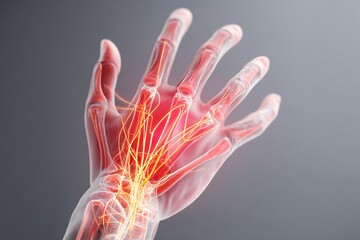Carpal tunnel syndrome causing numbness in the hand, resulting from nerve compression and pressure.