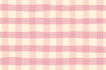 Pastel pink gingham fabric square checkered seamless pattern texture background vector