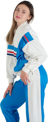Model in Tracksuit with 80s or 90s Vintage Style Isolated on Transparent Background.