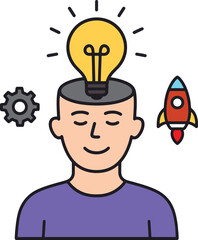 Creative Thinking Vector Illustration: Man with Idea Lightbulb, isolated on white background.