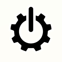 Industrial 3D metal gear icon on a steel button, symbolizing power, technology, and mechanical engineering