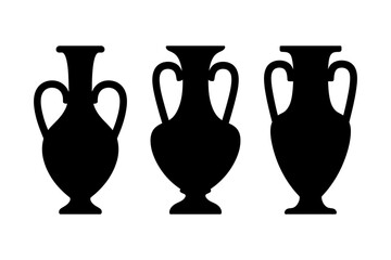 Silhouette of three ancient greek amphora vases art