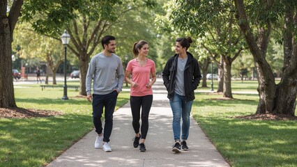 Fototapeta premium Group of friends walking in the park