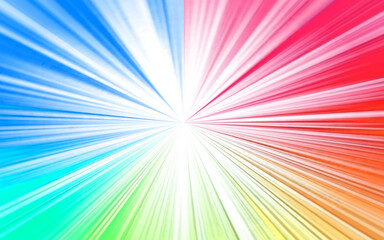 Obraz premium vibrant radial burst of colorful light emanating from the center, creating a dynamic starburst or explosion effect. The colors transition through the spectrum,pink, purple, blue, green, yellow