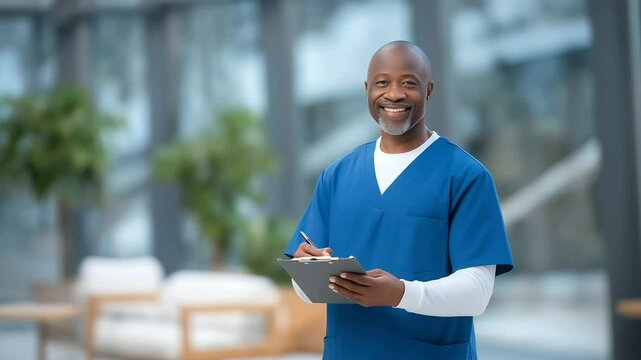 Nurse Checking Blood Pressure in Clinic with Digital Monitor